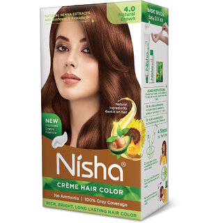 Nisha Creme Hair Color With Natural Henna Extract,100 Grey Coverage Hair Colour ( Natural Brown - 30g+30ml)