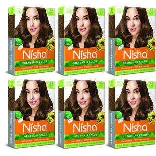 Nisha Creme Hair Color for Women - Light Brown, 20g+20ml Box, Long-lasting, 100 Grey Coverage (Pack OF 6)