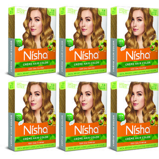 Nisha Creme Hair Color for Women - Honey Blonde, 20g+20ml Box, Long-lasting, 100 Grey Coverage (Pack OF 6)