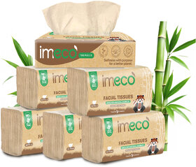 (100 Pulls x 6 Pack) IMECO Bamboo Facial Tissue Papers - 2-Ply,  Soft & Biodegradable