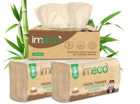 IMECO Bamboo Facial Tissue Papers, 200 Pulls (Pack of 3), 600 Pulls, 2 Ply, Premium Soft, Biodegradable  Skin Safe