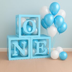 Balloon Box One Blue  Stylish Birthday Surprise Box for 1st Birthday Celebrations  Elegant White Balloon Gift Box