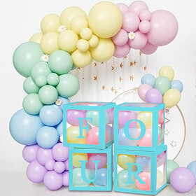 Balloon Box Four Blue  4th Birthday Surprise Gift Box for Girls  Pink Balloon Pop-Out Box for Kids' Celebrations