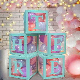 Balloon Box Three  3 Blue Transparent Balloon Boxes for 3rd Birthday Decoration