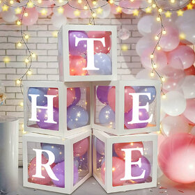 Balloon Box Three  3 Transparent Balloon Boxes for 3rd Birthday Decoration baby Kids Party Supplies