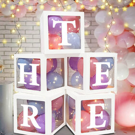 Balloon Box Three  3 White Transparent Balloon Boxes for 3rd Birthday Decoration
