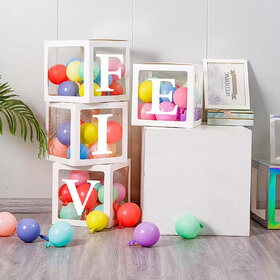 Balloon Box Five White  5 Transparent Boxes for 5th Birthday Decoration