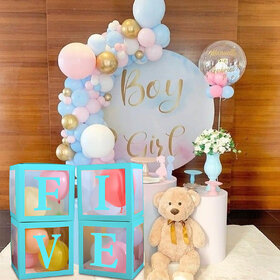 Balloon Box Five Blue  5 Transparent Boxes for 5th Birthday Decoration