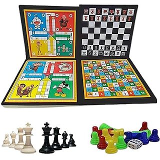 3 in 1 Ludo + Chess + Snake & Ladders Board Game Combo for 2-4 Players, Ages 4+