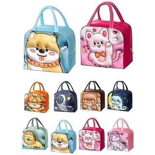 3D Cartoon Lunch Box Bag Useful Insulated Travel Lunch Tiffin Storage Bag for Office, College, Picnic & School for Kids and Adults (Pack-1 Random Color) Multi Design