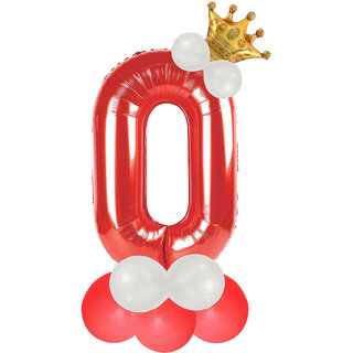 Red 0 Number Foil Balloon with Crown  Base Balloons  32 Inch Helium Supported for Birthday, Anniversary, Baby Shower D