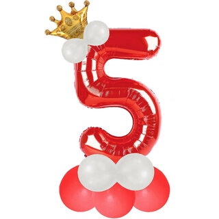 Red 5 Number Foil Balloon with Crown  Base Balloons  32 Inch Helium Supported for Birthday, Anniversary, Baby Shower D