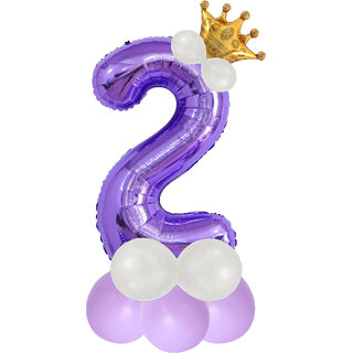 Purple 2 Number Foil Balloon with Crown  Base Balloons  32 Inch Helium Supported for Birthday, Anniversary, Baby Showe