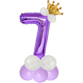 Purple 7 Number Foil Balloon with Crown  Base Balloons  32 Inch Helium Supported for Birthday, Anniversary, Baby Showe