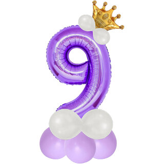 Purple 9 Number Foil Balloon with Crown  Base Balloons  32 Inch Helium Supported for Birthday, Anniversary, Baby Showe