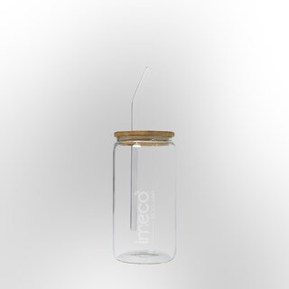IMECO ECO JAR Glass Sipper with Bamboo Lid, Lightweight and Borosilicate Glass (400 ml), BPA-Free, Leak-Proof