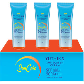 Yuthika Sunscreen Lotion SPF 50 PA+++ 18g High Protection, Non-Greasy Formula (Pack OF 3)