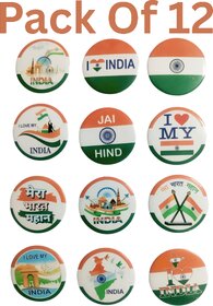Indian Flag Badge for Republic and Independence Day Mixed Design  Metal  Plastic  Size 4.5 cm  Pack of 12