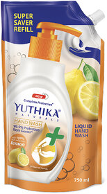 Yuthika Naturals Hand Wash 750ml Lemon - 100 Natural Extracts, pH Balanced