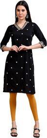 JADIIDA Beautiful Embroidery Women Cotton Silk A-line Kurta  (black)