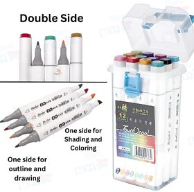 Professional Color Marker Pen Double Side Tip For Art Craft Drawing Waterproof Color Pens Professional Art Set For Kid Adult Head Art Marker Set For Sketching and Drawing marker (Pack Of 12 Pcs)