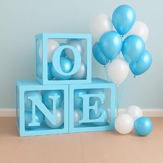 Celebrate your baby Kids special day with this adorable Solid 'ONE' Balloon Box Decoration Kit  Blue (Pack of 3).
