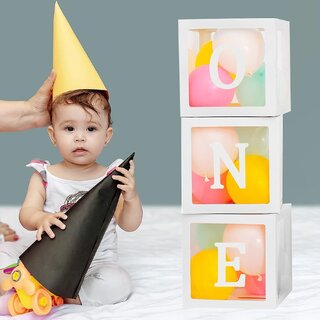 baby boys/ Girl's kids 1st birthday or baby shower unforgettable with our Bubble Balloon Box ONE  White (Pack of 3).