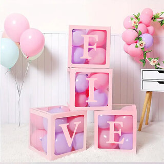 Fun Town Bubble Balloon Box FIVE  Pink  5th Birthday Decoration Kit for Baby Girl  Pack of 4 Boxes