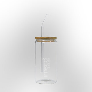 IMECO ECO JAR Glass Sipper with Bamboo Lid and Straw, Borosilicate Glass (500 ml), BPA-Free and Leak-Proof