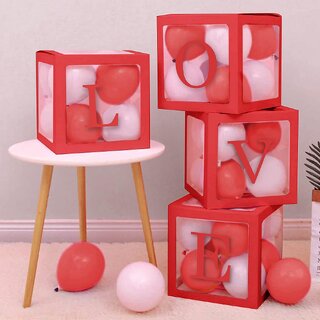 Fun Town Bubble Balloon Box LOVE Red Valentines Day, Wedding Anniversary Decoration Kit Pack of 4 Boxes