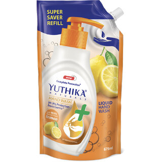 Yuthika Naturals Hand Wash 675ml Lemon - 100 Natural Extracts, pH Balanced