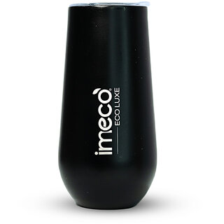 IMECO ECO LUXE Stainless Steel Wine Tumbler 300 ml, Set of 6 (Black)  BPA Free, Leak Proof, Travel Ready