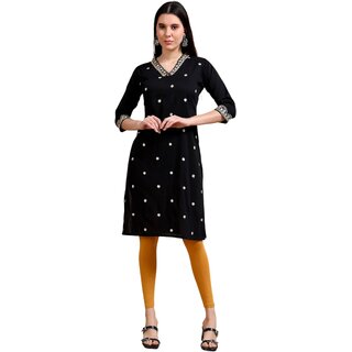 JADIIDA Beautiful Embroidery Women Cotton Silk A-line Kurta  (black)