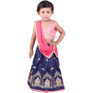 Kid Kupboard Cotton Baby Girls Lehanga, Choli and Dupatta Set, Multicolor, Sleeveless, 3-4 Years KIDS7806