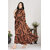 Fancy Flair Women Brown Three quarter Sleeves Printed Fit  Flare Dress