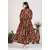 Fancy Flair Women Brown Three quarter Sleeves Printed Fit  Flare Dress