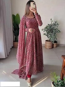 Fancy Flair Women Maroon Long Sleeves Printed Fit & Flare Dress