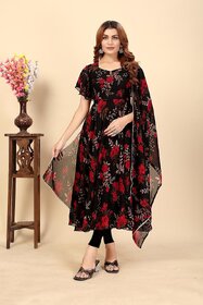 Fancy Flair Women Red Short Sleeve Printed Fit & Flare Dress