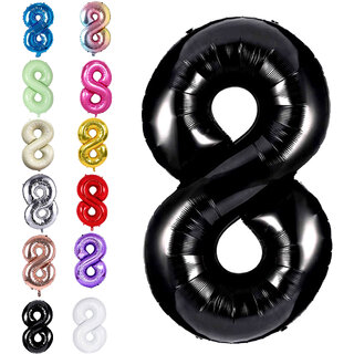 Fun Town Solid Black 8 Number Foil Balloons 32