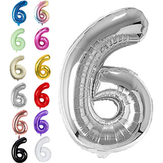 Fun Town Solid Silver 6 six Number Foil Balloons 32
