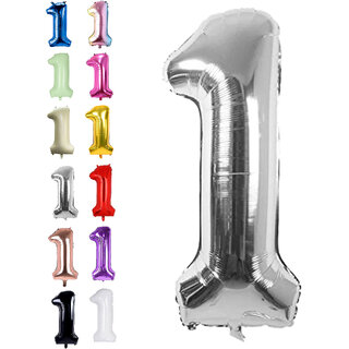 Fun Town Solid Silver 1 one Number Foil Balloons 32