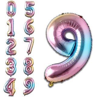 Fun Town Solid Multicolor 9 Number Foil Balloons 32