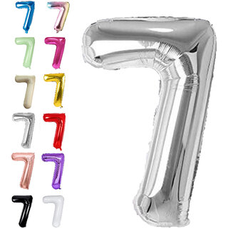 Fun Town Solid Silver 7 Number Foil Balloons 32