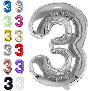 Fun Town Solid Silver 3 Number Foil Balloons 32