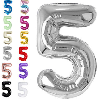 Fun Town Solid Silver 5 Number Foil Balloons 32