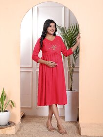 Embroidery Work Maternity and Feeding Dress  With two tasal
