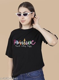 Wexam Style Women Black Printed Round Neck Short Sleeve Top