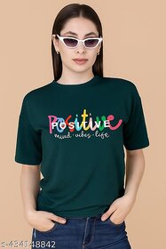 Wexam Style Women Green Printed Round Neck Short Sleeve Top