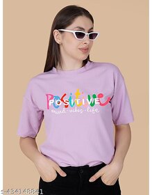 Wexam Style Women Lavender Printed Round Neck Short Sleeve Top