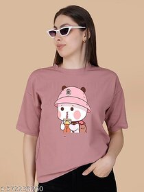 Wexam Style Women Pink Printed Round Neck Short Sleeve Top